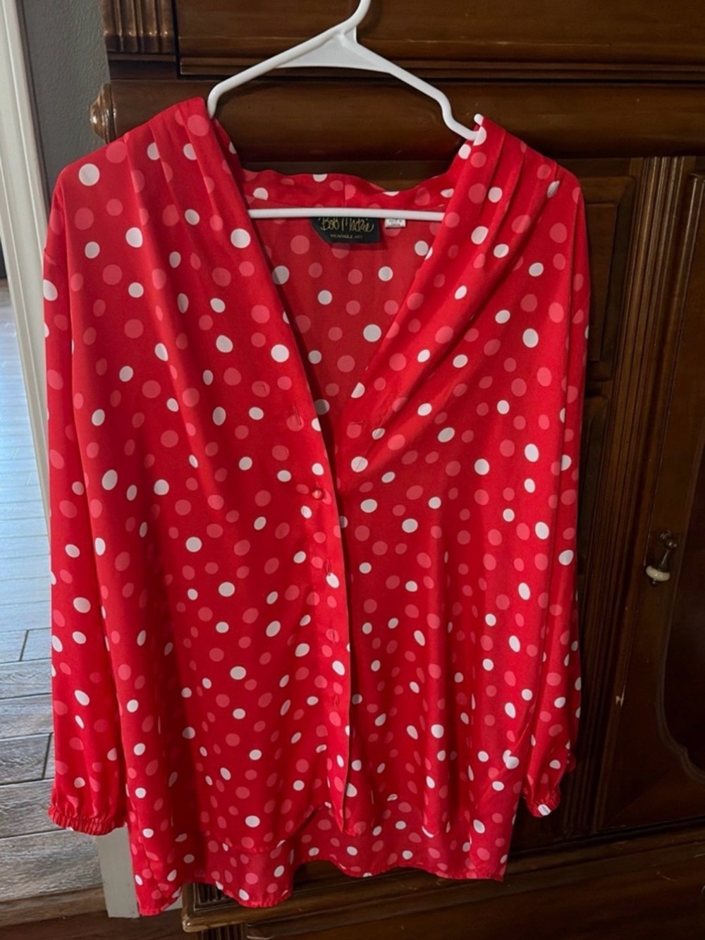 Bob Mackie Red Polka Dot Button-Front Blouse